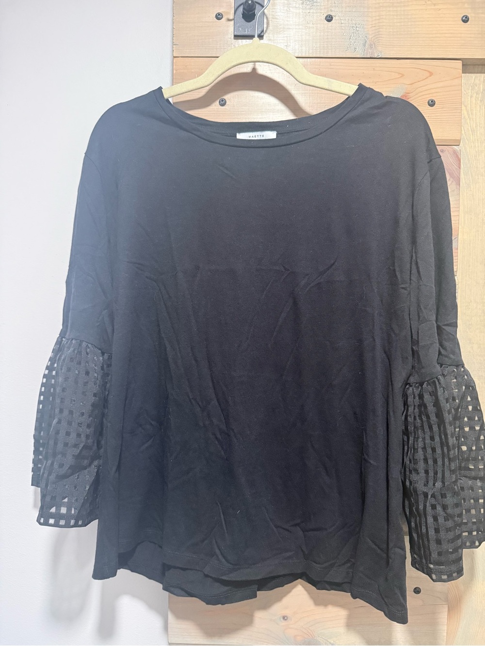 Anthropologie Black Bell Sleeve Top L